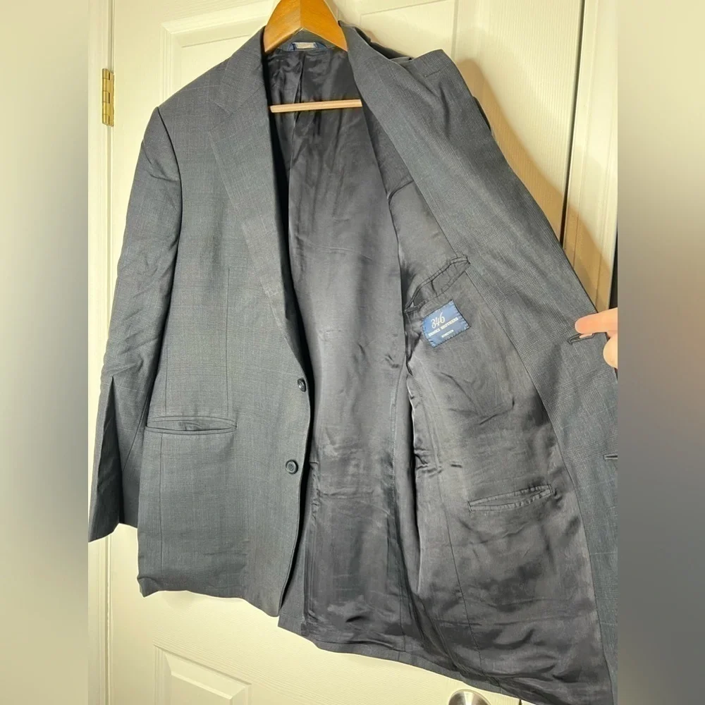 Brooks Brothers 346 Mens 42L Blue Plaid Wool Suit Jacket Blazer Sport Coat 42 L